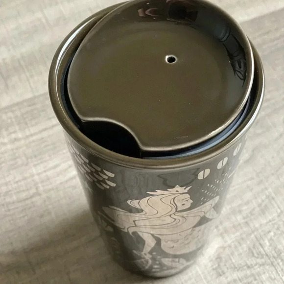 Starbucks Siren Mermaid Brown Gold Ceramic Tumbler Travel Mug Cup W Cover 2017 - Picture 5 of 5
